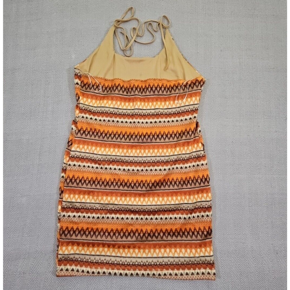 Resortwear Crochet Midi Dress 4XL Bodycon Zig-Zag Boho Chic Modern Halter Orange - Picture 10 of 16